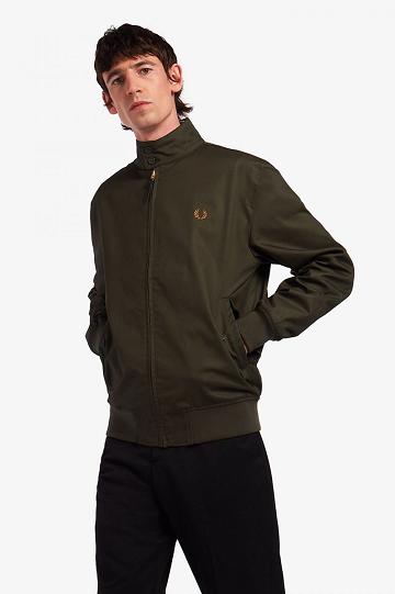 Green Fred Perry Waxed Cotton Harrington Men's Jackets | PH 1272KORI